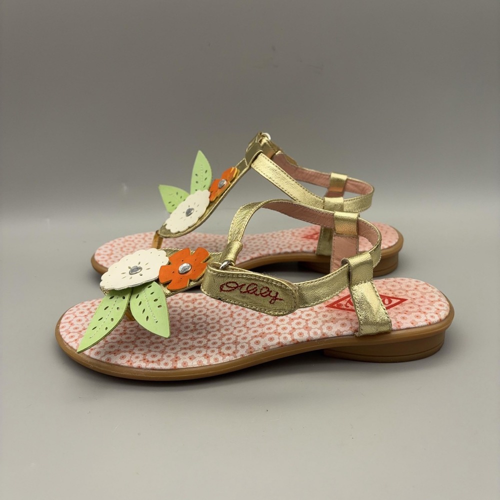 Oilily Sandals Womens Size 36 Gold Thong Floral Rhinestone Strap Cute Colorful - Picture 4 of 12